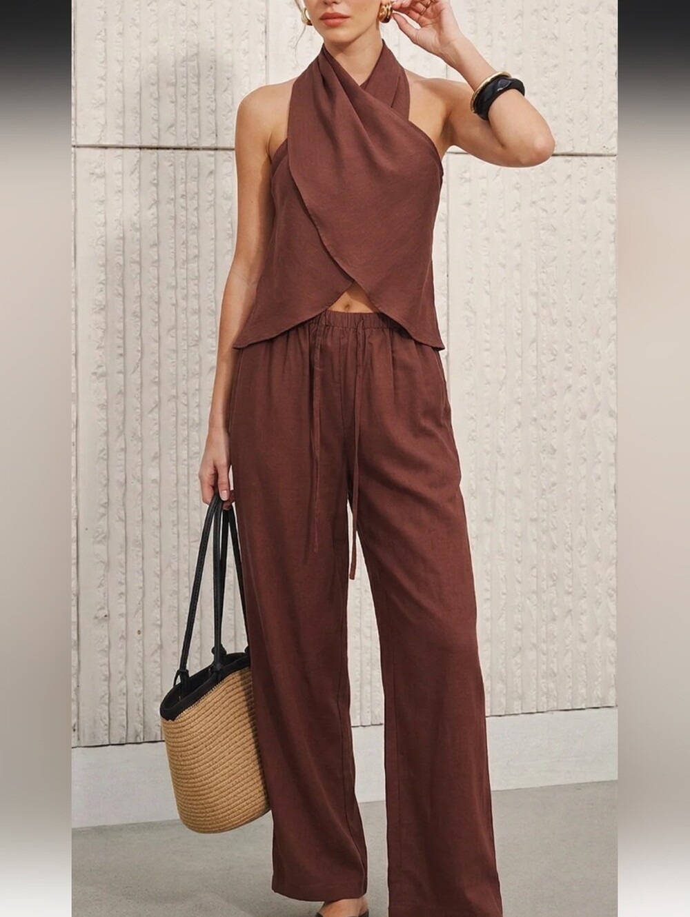 Commense Halter Neck Top & Wide Leg Pants